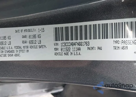 2015 Chrysler 200 Limited z USA, uszkodzony, nr VIN 1C3CCCAB4FN661763